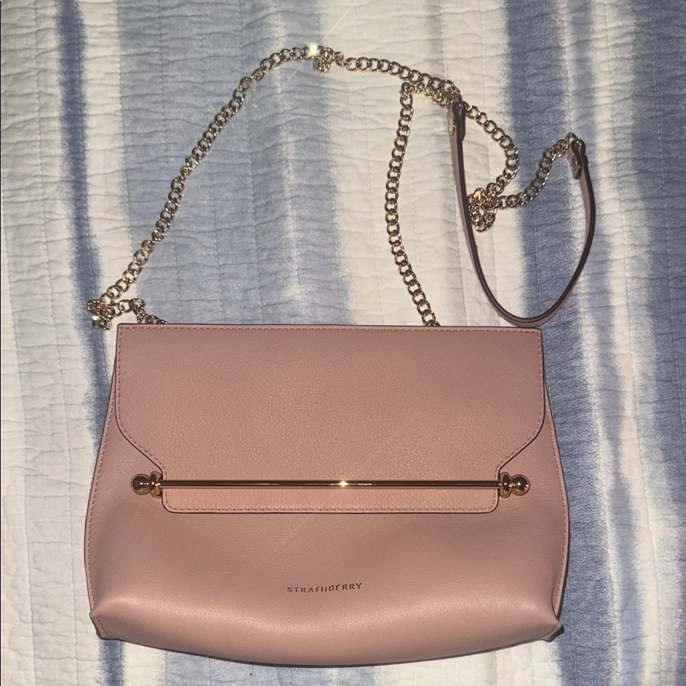 Strathberry Pink and Gold Crossbody Bag with Elegant Design